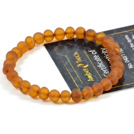 Baltic Amber Bracelet for Adults Made on Elastic Band- Natural Amber from Baltic Region, Genuine Baltic Amber (RAW Cognac, 7 inch)