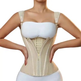 Faja Colombiana Doble Cierre Reloj De Arena Cinturilla Látex Color Caqui Talla Xl