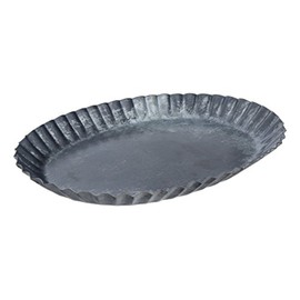 The Country House Collection Rustic Galvanized Metal Oval Pan Candle Holder,Silver,7"L x 5"W x 0.5"H