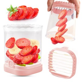 Fruit Slicer Cup | Strawberry Slicer | Banana Slicer | Grape Cutter | Egg Slicers | Detachable Fruit Cutter Slicer with Push Plate | Creative Strawberry Slicer Kitchen Gadget (Pink)