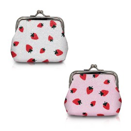 WisePoint 2pcs Small Coin Purse, Sparkling Change Purse Kiss Lock Coin Purse for Women and Girls, Cute Coin Wallet Mini Coin Pouch for Coin, Change (strawberry)
