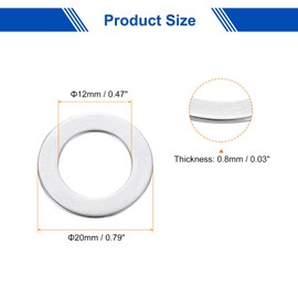 sourcing map 50 Pcs M12 Flat Washer, 12x20x0.8mm Thickened 304 Stainless Steel Flat Spacers for Screw, Bolt, Automotive, Industrial Machinery