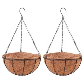 LaLaGreen Hanging Baskets for Plant Outdoor (2 Pack, 16 Inch) Extra Large Black Metal Wire Hanging Planter with Coco Liner Round Flower Pot Holder Hanger Deck Porch Modern Garden Balcony Country Decor