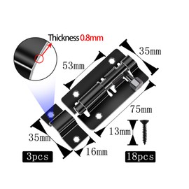 Door Lock Bolts Gate Bolt 3Pcs (3'') 75mm Heavy Duty Door Security Bolts Barrel Slide Latch Lock Stainless Steel Garden with Screws for Bathroom Shed Door Yard Garage Gates (Black)