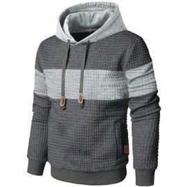 Qichic Mens Casual Pullover Hoodies Long Sleeve Hooded Sweatshirts DarkGrey XL