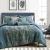 Not Available 7 Piece Blue Damask Pattern Flocked Bedding Comforter