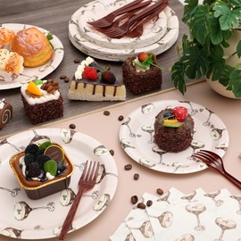 Zhehao 96 Pcs Espresso Martini Party Tableware Supplies a Tini Bit Older Party Disposable Paper Plates Napkin Plastic Forks for Martini Cocktail Coffee Birthday Wedding Bar Party Decorations, Serve 24