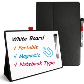 iNenya Portable Small White Board, 12" x 9" Magnetic Dry Erase Board with Stand, Desk Whiteboard for Kids Drawing, Comes with 1 Marker with Eraser for Clear, (Black)
