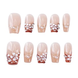 farfarflame Handmade Nail Tip, Medium, Long, False Nails, Almond, 3D Diamond, Cat Eye Gel, Glossy, Stylish, Cute Design, Autumn, Winter, Party, Pack of 10 (Cherry Blossom Promise, M)