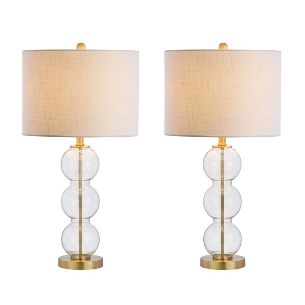 JONATHAN Y JYL1070A-SET2 Set of 2 Table Lamps Bella 27" Glass Triple-Sphere LED Table Lamp Contemporary Bedside Desk Nightstand Lamp for Bedroom Living Room Office College Bookcase, Clear/Brass