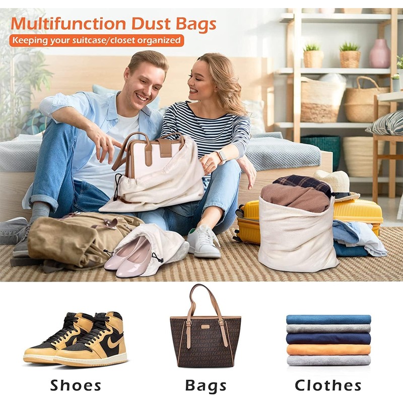 MISSLO Set of 3 Cotton Breathable Dust-Proof Drawstring Storage Pouch