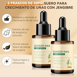 Ginger Nail, 2pzs Suero de Jengibre 30ml para Crecimiento y Fortalecimiento de Uñas, Extracto de Jengibre y Cúrcuma, Hidrata y Repara Uñas Agrietadas,