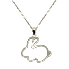 925 Sterling Silver Bunny Rabbit Pendant Necklace for Women, White Gold Plated