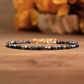 Unbranded Natural Snowflake Obsidian 3mm Tiny Beads Healing Strength Minimalist Bracelet