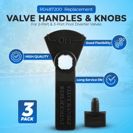 Valve Handle with Knobs Replacement for Jandy - 4603/R0486900 Knob Replacement Kit for Zodiac Never Lube 2-Port/3-Port Diverter Valves R0487200, 7433, 1301 - Durable, Easy to Install - 3 Pack, Black