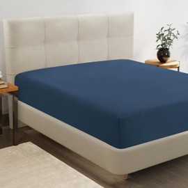 Lane Linen Queen Fitted Sheet Only - 4 Way Stretch Knitted Deep Pocket Queen Bottom Sheet - Fits Upto 16" Mattress (No Flat Sheet), Wrinkle Free, Soft Microfiber Fitted Sheet Queen - Estate Blue