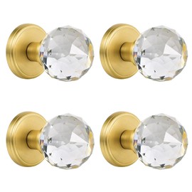 CLCTK 4 Pack Crystal Glass Dummy Door Knobs, Inactive Round Half-Dummy Door Knob Set, Single Side, Satin Brass
