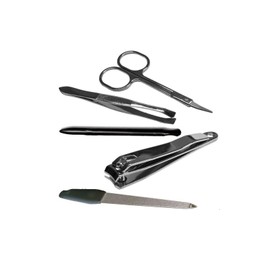 Black & Silver Metal Manicure Set (5 Pieces) - Durable, Essential Grooming Kit for Neat & Tidy Nails