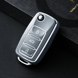 OATSBASF Car Key Case - VW Golf Key Box, Polo, Passat, Skoda, Seat 3-Button (Silver Edge Grey)