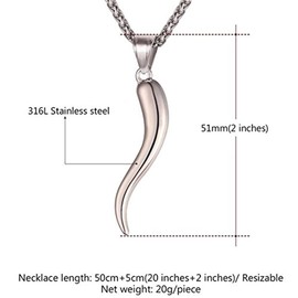 Koguxuix Fashion Jewelry Stainless Steel Italian Horn Charm Lucky Talisman Pendant Necklace (Silver)