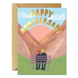 SWEETZER & ORANGE Elegant Gold Foil Anniversary Card – 5”x7 Premium Thick Cardstock with Gold Kraft Envelope & Sealing Sticker – Romantic Greeting Card for Wedding Anniversary Husband Wife or Couple