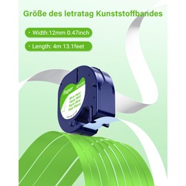 Compatible with Dymo Letratag Label Tape, 91220 Paper White Tape 12 mm x 4 m for Letratag XR Label Tape Dymo Labelling Device Tapes for LT-100H LT-100T XM 200B, 5x