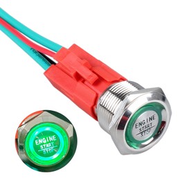 DMWD Push Car Engine Push Button Switch Start Ignition Switch 19mm (ON)-Off Instant Engine Start Push Button Switch Heavy Duty 20Amp 12V 24V with Socket with LED Light (Silver Shell Green LED)