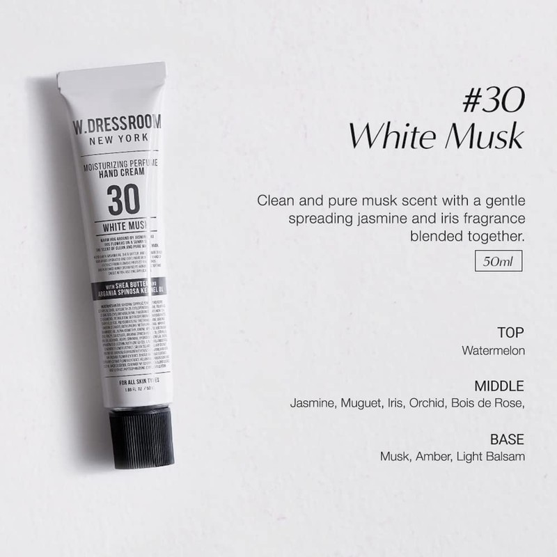 W.Dressroom No.30 White Musk Moisturizing Hand Cream for Dry Hands,