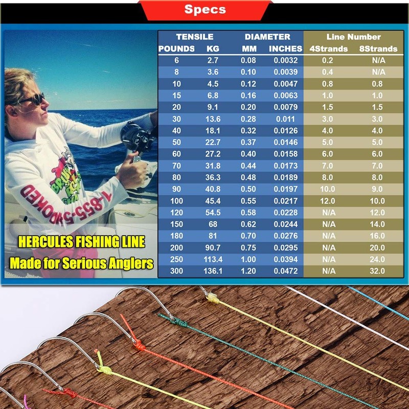 HERCULES Línea de Pesca Trenzada, 500 m, PE Dyneema 8