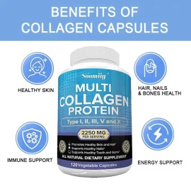 Unbranded Hydrolyzed Collagen Supplement | 5 Types | 120 Capsules | Healthy Hair, Skin, Na