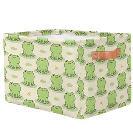 Storage Baskets Bin, Cute Animal Frog Collapsible Canvas Fabric Storage Bin Decorative Baskets Toy Organizer Rectangle Storage Boxes with Handles for Home Shelves Nursery,1Pack