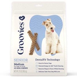 GROOVIES Senior Dog Dental Chew 27oz Medium (45 Chews)