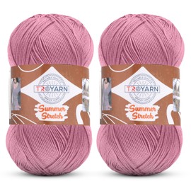 Troyarn Hilo acrílico elástico de verano para ganchillo – 2 madejas de hilo rosa hechas de 100% microfibra acrílica elástica para tejer, 100 g 438 yardas (114178 - rosa)