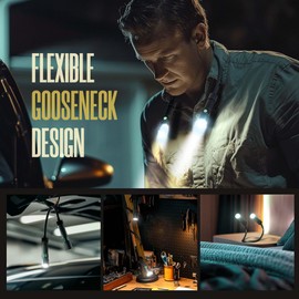 CLAKAP LED Neck Light, 1800Lumens Rechargeable Neck Flashlight with Magnetic Base, Detachable Neck Work Light with Zoomable Flashlight, Flexible Around Mechanic Neck Lamp for Car Repairing Reading