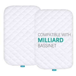 Waterproof Quilted Bassinet Mattress Pad Cover Compatible with Milliard Side Sleeper Bedside Bassinet, 2 Pack, Ultra Soft Bamboo Sleep Surface, Breathable and Easy Care
