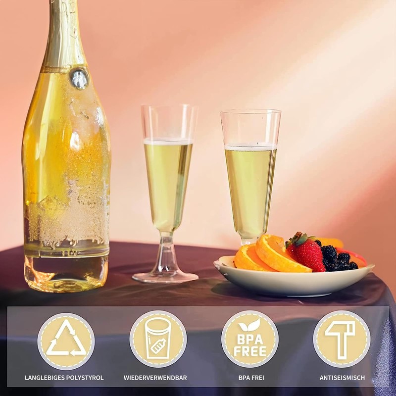 ACONDE Pack of 20 Plastic Champagne Flutes, 150 ml Plastic