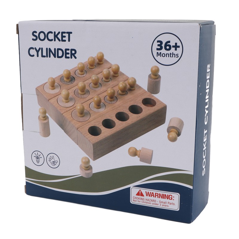 Cylinder Socket Toy Beech Wood Educational Knobbed Cylinders Blocks for