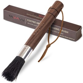 Takavu Coffee Grinder Cleaning Brush, Barista Brush with Black Boar Bristle, Espresso Machine Cleaner Tool, Brista Dusting Accessories Used on Group Heads, Shower Screen, Portafilter, Scoop, Tamper