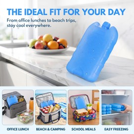 6pcs Ice Packs for Lunch Boxes, Slim Design Reusable Freezer Packs for Adult Lunch Bag, Medium Ice Blocks for Summer Beach Camping, Blue Freezer Cubes Kit for Air Cooler and Food Storage, Lasting Cold