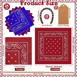 Chicingyou 24 Sets/ 72 Pcs Western Cowboy Dinnerware Decor, Western Cowboy Polyester Bandana Napkin for Wedding, Paisley Print Napkin with Horseshoe Pendant Kraft Paper for Rodeo Birthday Party Decor