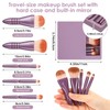 Travel Size Makeup Brushes Set with Case and Mirror, 5Pcs