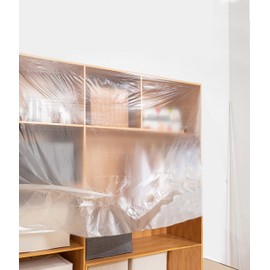 QIJING Pre-Made Masking Film, 6.6 feet Wide Automotive pre-Strip Masking Film, 65 feet of Plastic, for Automotive Furniture, Floor Protection coverings (6.6x65)