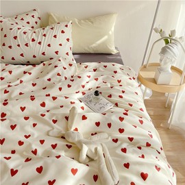 Michorinee Heart Print Duvet Cover Single Size Red Small Love Heart Bedding Set with Pillow Case Aesthetic Breathable & Soft Microfiber Quilt Cover Zipper Closure
