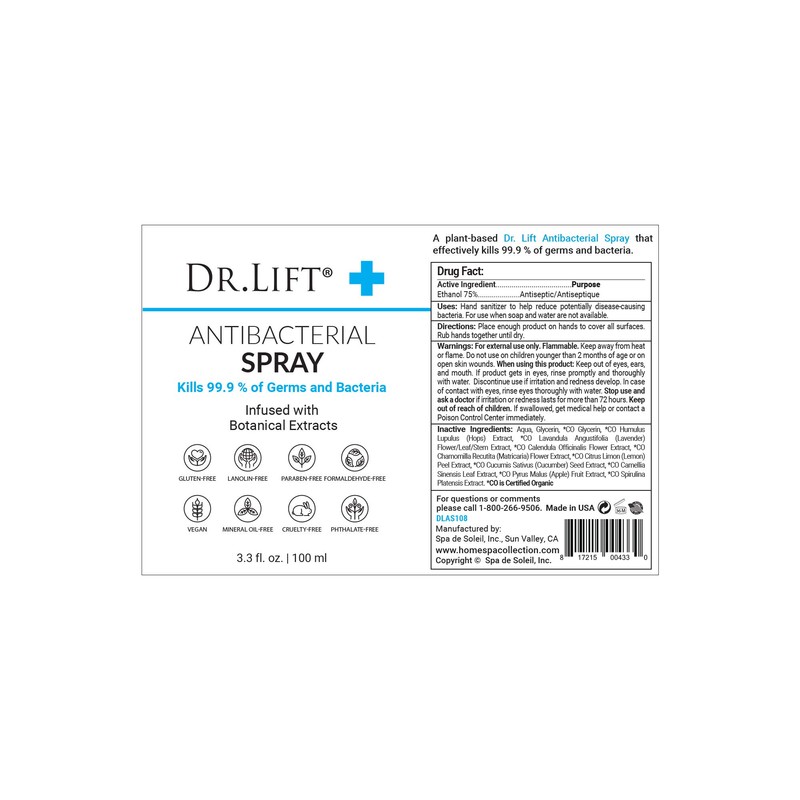 Dr. Lift Antibacterial Spray, 3.3 oz - 75%