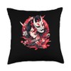 Japanese Anime Mask Floral Culture Illustration Throw Pillow