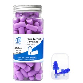 LYSIAN Soft Foam Earplugs 60 Pairs, Noise Reduction Ear Plugs, Cordless, for Studying/Sleeping/Construction Sites/Travel (Purple)
