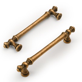 Amerdeco 10 Pack Antique Brass Cabinet Pulls 5 Inch(128mm) Hole Center Cabinet Hardware Kitchen Cabinet Handles for Bathroom Drawer Pulls Dresser Pulls ZH0014