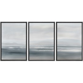 SIGNWIN Framed Canvas Print Wall Art Set Serenity Seascape Soft Blue Ocean Views Modern Art Decorative Rustic Calm/Zen for Living Room, Bedroom, Office - 16"x24"x3 Black