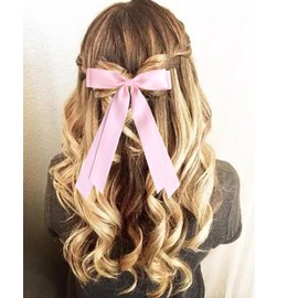 4pcs Silky Satin Ribbon Bow Hair Clips for Women Bowknot Hair Ponytail Holder Accessories for Women Girls Toddlers Teens Kids Party Wedding Prom Daily Outfits (Light pink 4pcs)