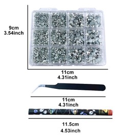 Yantuo Silver AB Mixed Size Jelly AB Rhinestoens Kit with Tweezers,and Diamond Pick Up Tools, About 4500pcs Labrador Resin Flatback Rhinestone for Tumbler, Cup, Shoes, Book, DIY Crafts